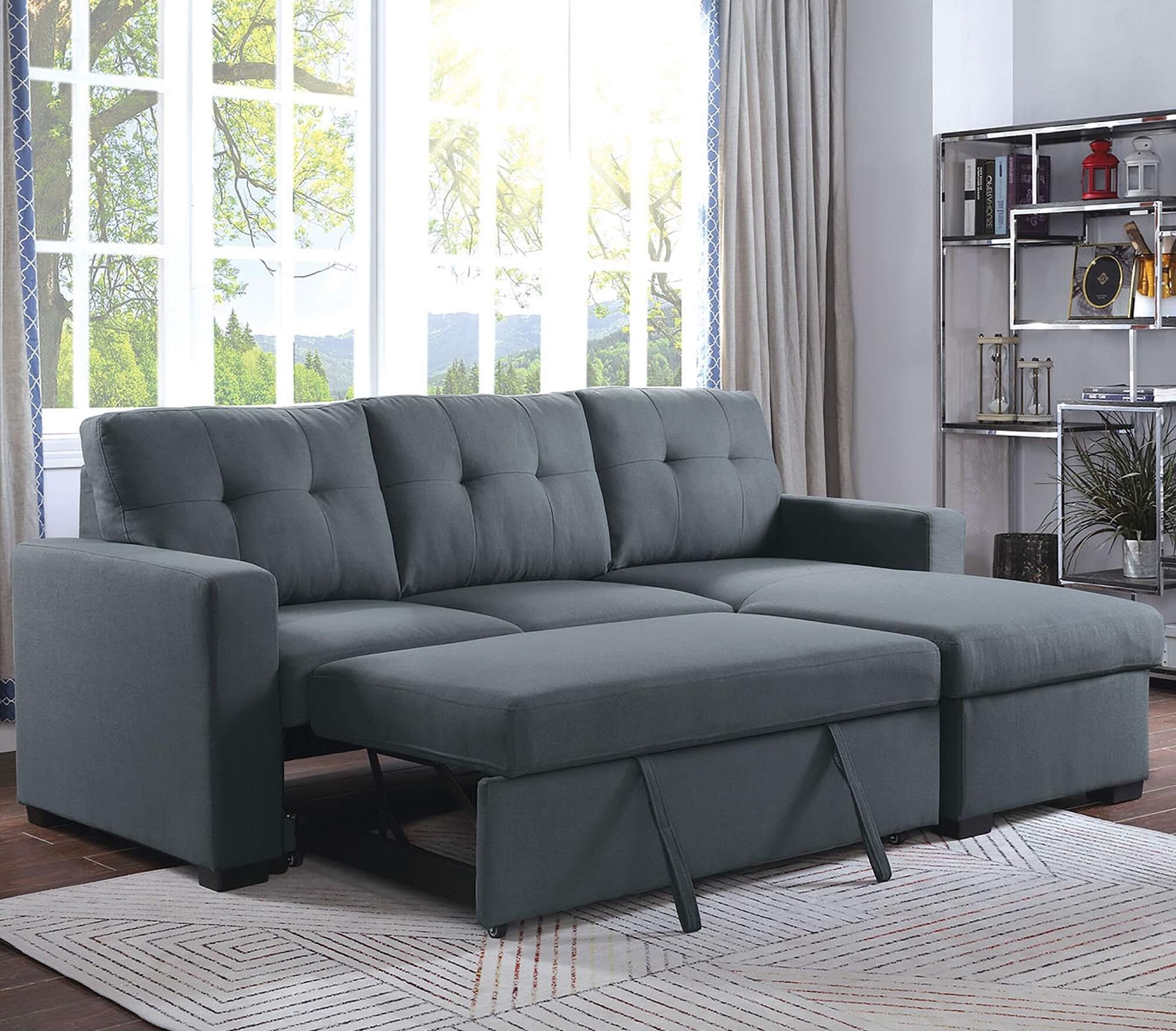 Jacob Fabric L-Shape Reversible Sleeper Sectional Sofa