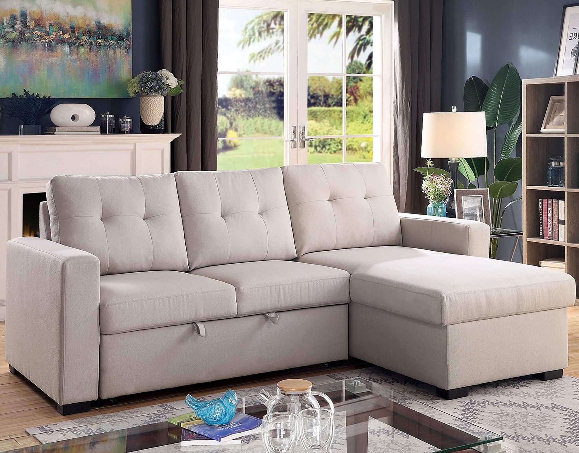 Jacob Fabric L-Shape Reversible Sleeper Sectional Sofa
