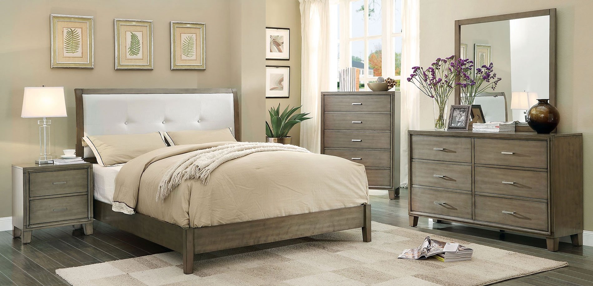Enrico Leatherette/Wood Panel Bedroom Set
