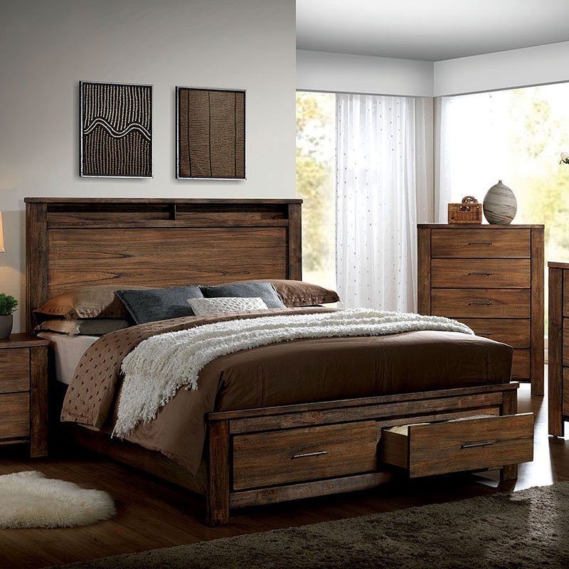Elkton Wood Storage Panel Bed, Queen Size