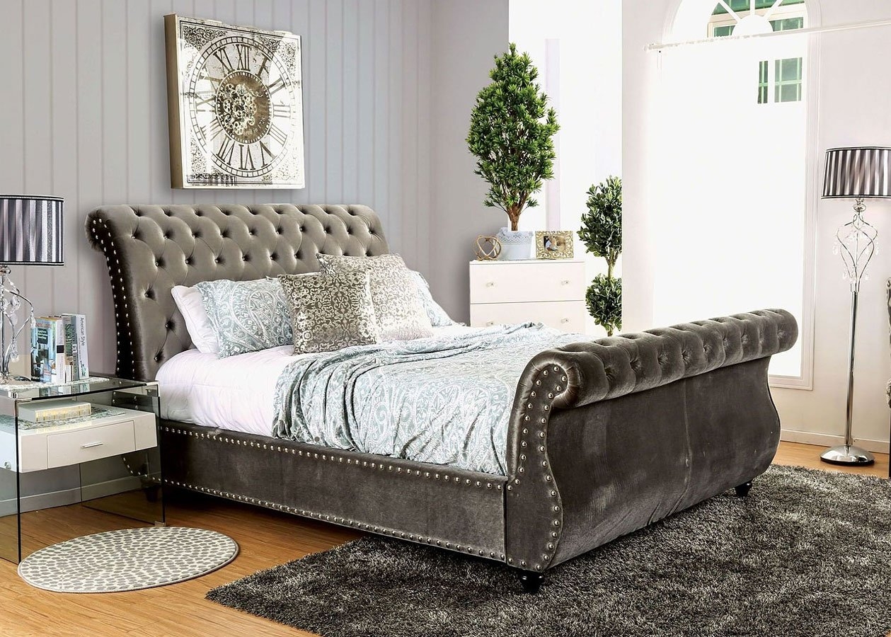 Noella Fabric/Wood Tufted Sleigh Bed