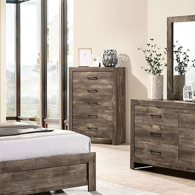 Larissa Fabric/Wood Panel Bedroom Set w/LED Light