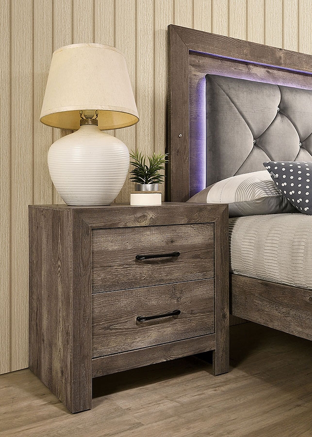 Larissa Fabric/Wood Panel Bedroom Set w/LED Light