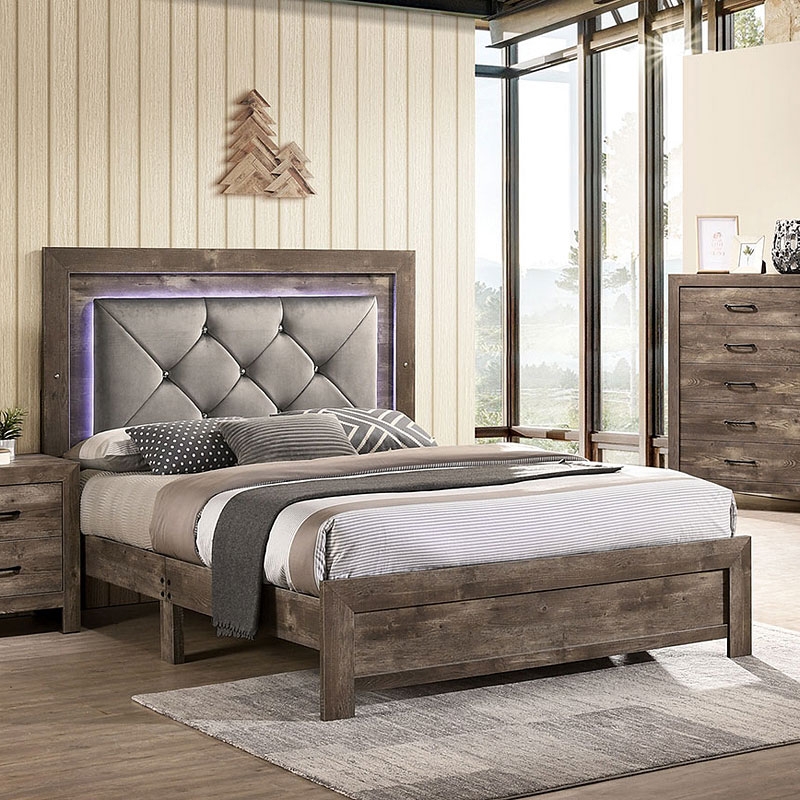 Larissa Fabric/Wood Panel Bedroom Set w/LED Light