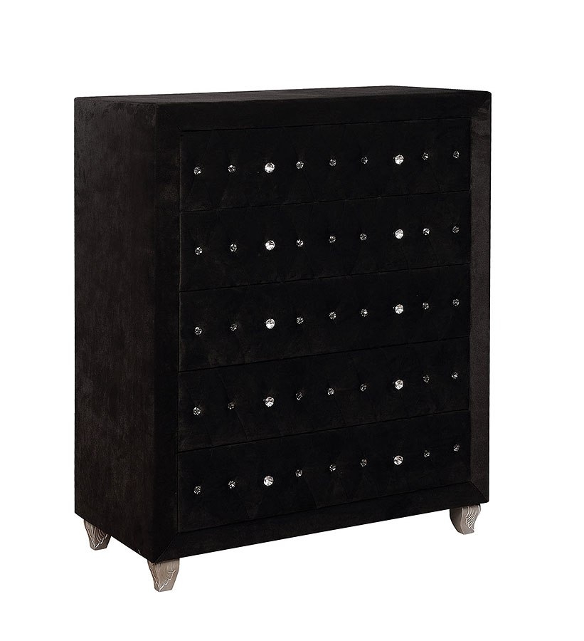 black tufted dresser Black Velvet LED Fireplace Bedroom Set with TV Lift main image 0
