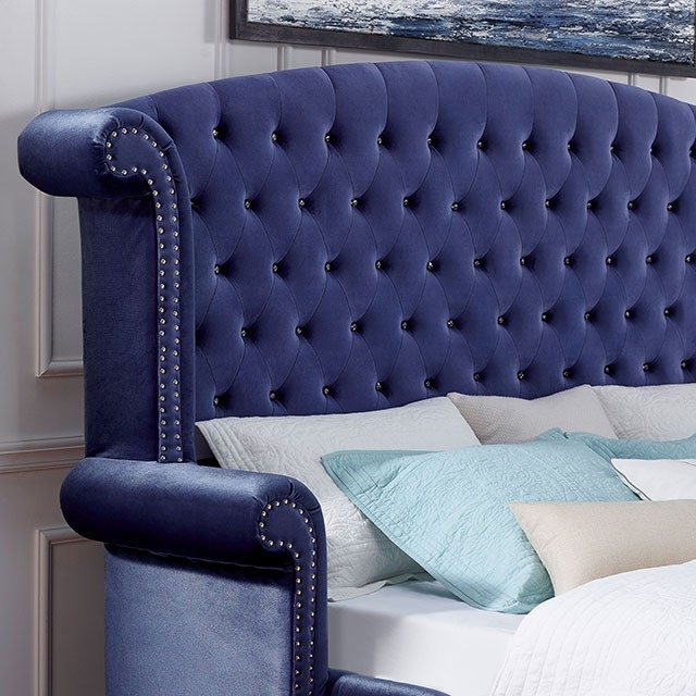 Alzir Fabric/Wood Tufted Panel Bed, Eastern King Size