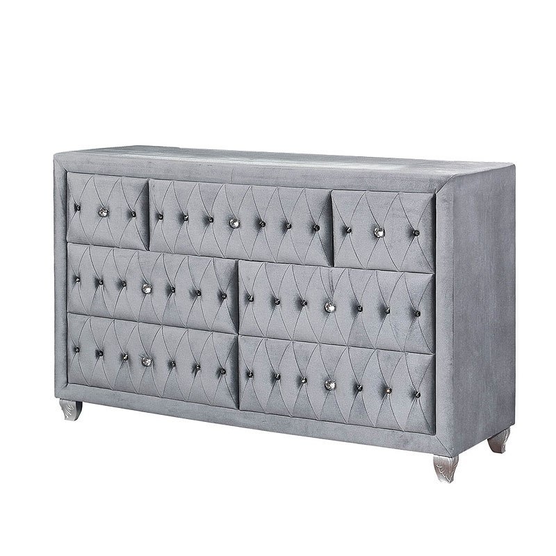 grey tufted dresser ACME Perine 6-drawer Tufted Upholstered Dresser in Gray - Bed Bath & Beyond