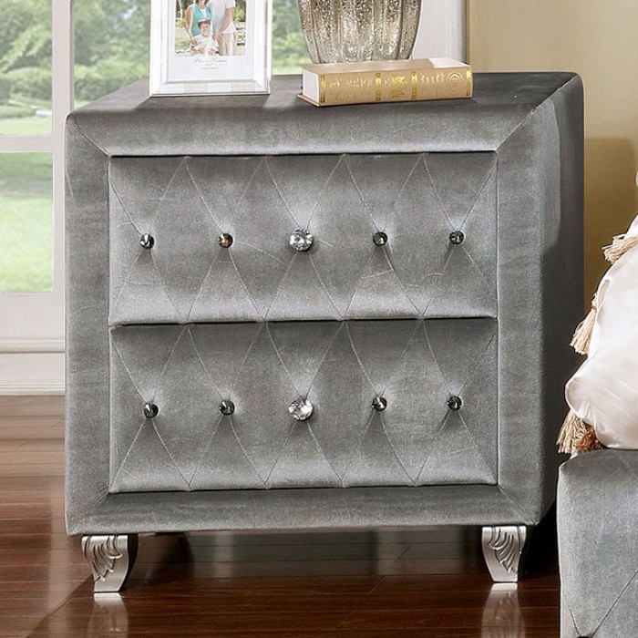 Alzir Fabric/Wood Tufted Nightstand w/2 Drawers