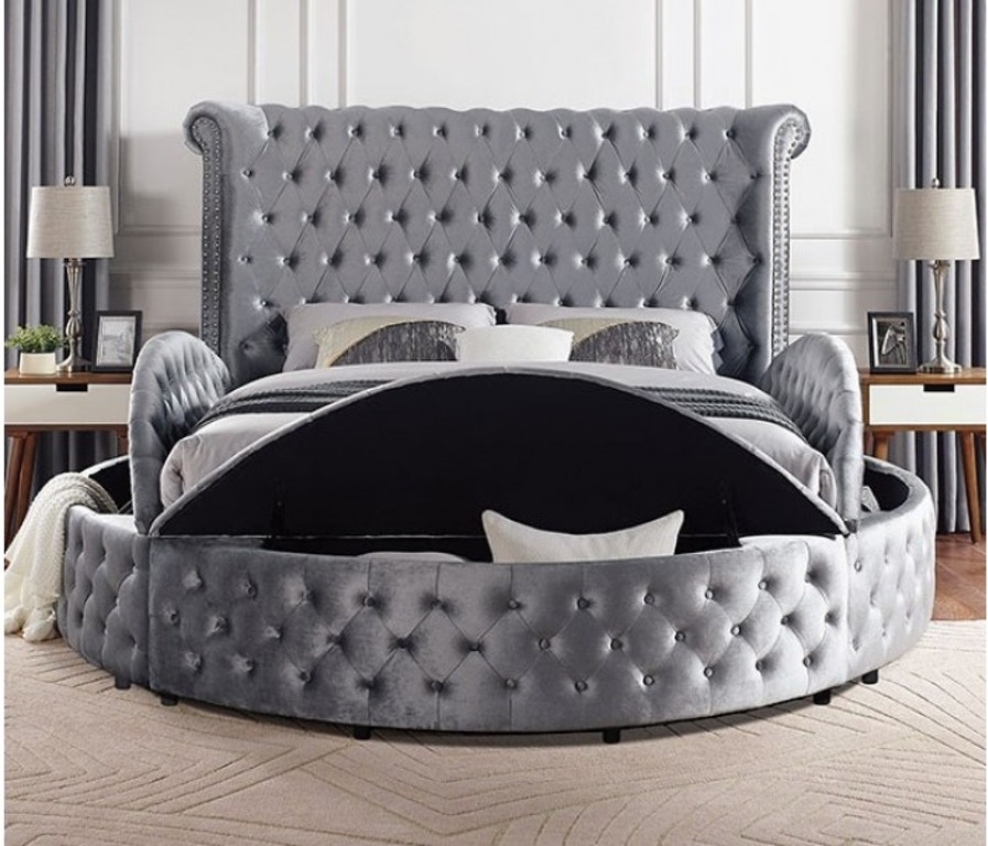 Delilah Fabric/Wood Tufted Storage Platform Bed, Queen Size