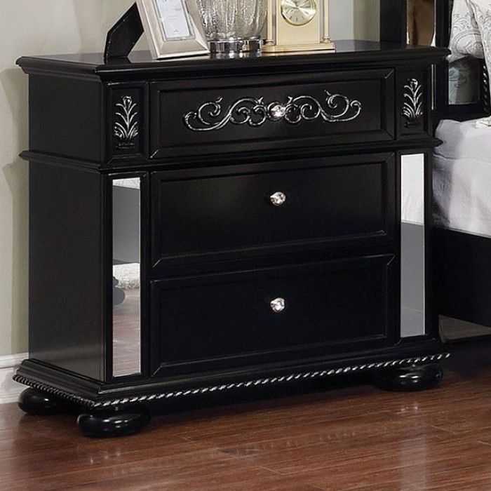 Azha Wood/Mirror Nightstand w/3 Drawers
