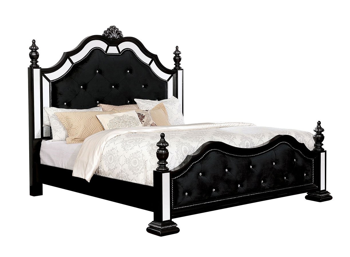Azha Fabric/Wood Poster Bedroom Set w/Mirror Inserts