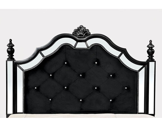 Azha Fabric/Wood Poster Bed w/Mirror Inserts, Queen Size
