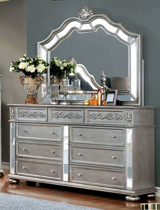 Azha Fabric/Wood Poster Bedroom Set w/Mirror Inserts