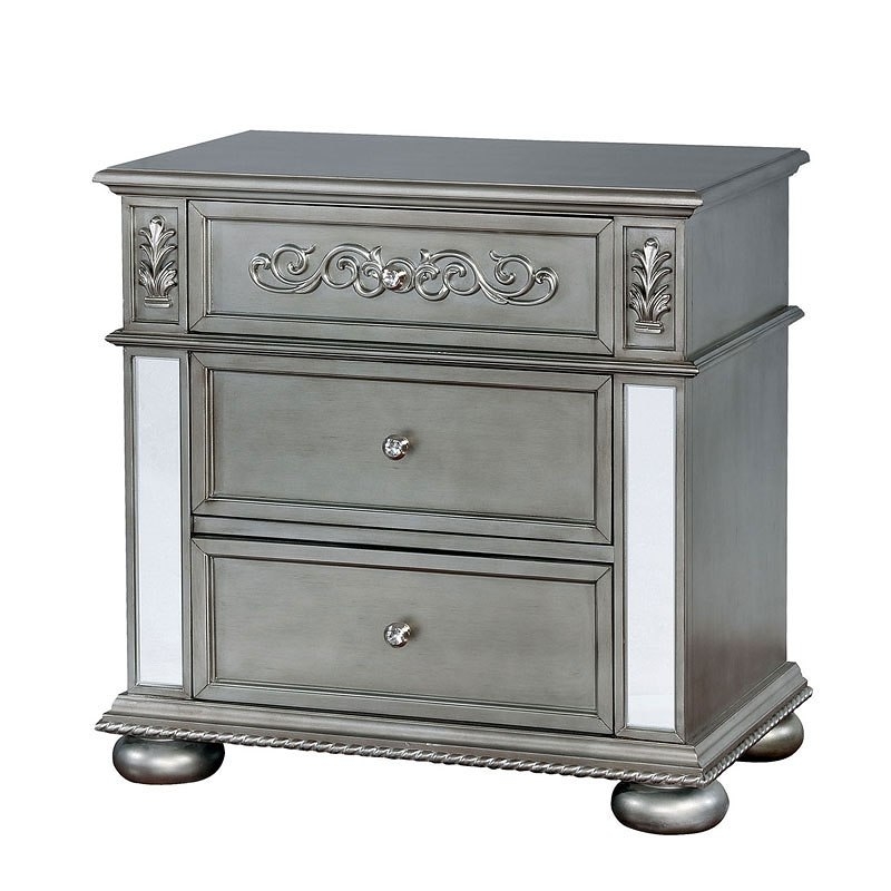 Azha Wood/Mirror Nightstand w/3 Drawers
