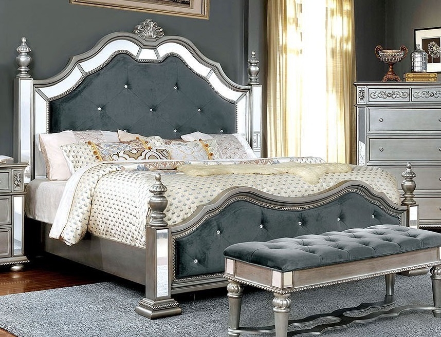 Azha Fabric/Wood Poster Bedroom Set w/Mirror Inserts