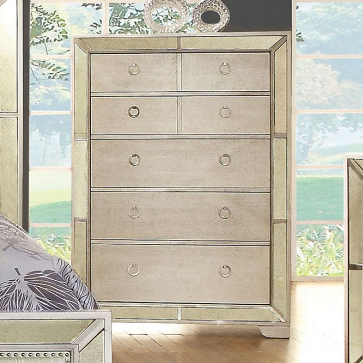 Loraine Leatherette/Mirror/Wood Panel Tufted Bedroom Set