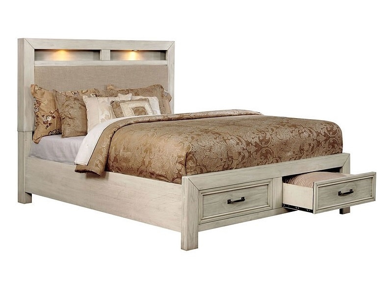 Tywyn Fabric/Wood Panel Storage Bed w/LED Lights
