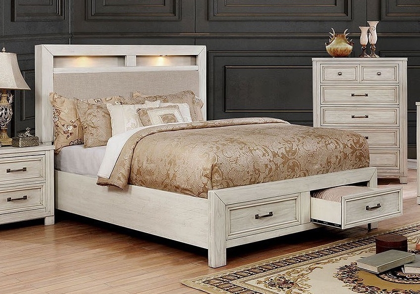 Tywyn Fabric/Wood Panel Storage Bed w/LED Lights, California King Size