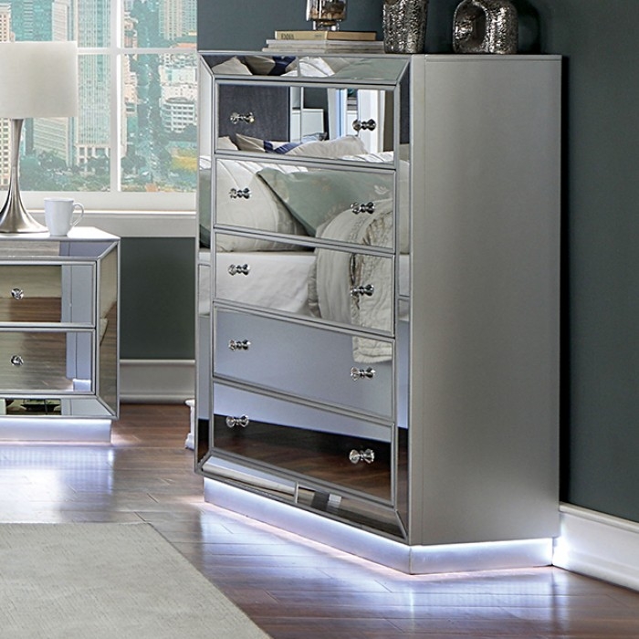 Belladonna Fabric/Mirror/Wood Storage Platform Bedroom Set w/LED Light
