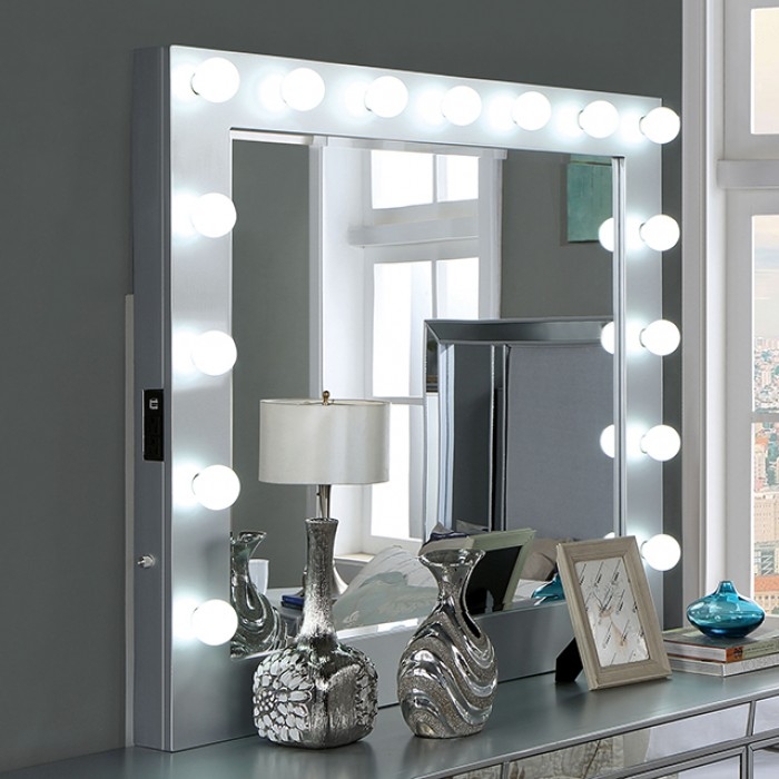 Belladonna Fabric/Mirror/Wood Storage Platform Bedroom Set w/LED Light