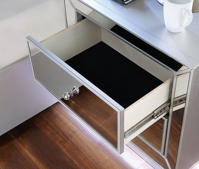 Belladonna Mirror/Wood Nightstand w/2 Drawers, USB & LED