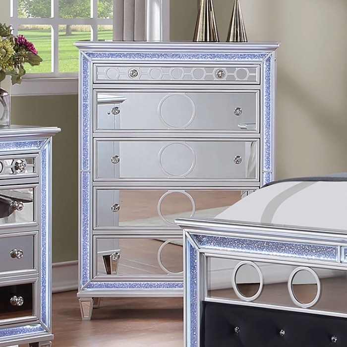 Mairead Fabric/Wood Tufted Panel Bedroom Set w/LED Light