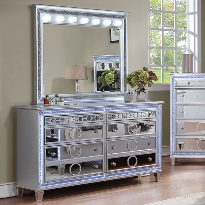 Mairead Mirror/Wood Double Dresser w/LED Light & 8 Drawers