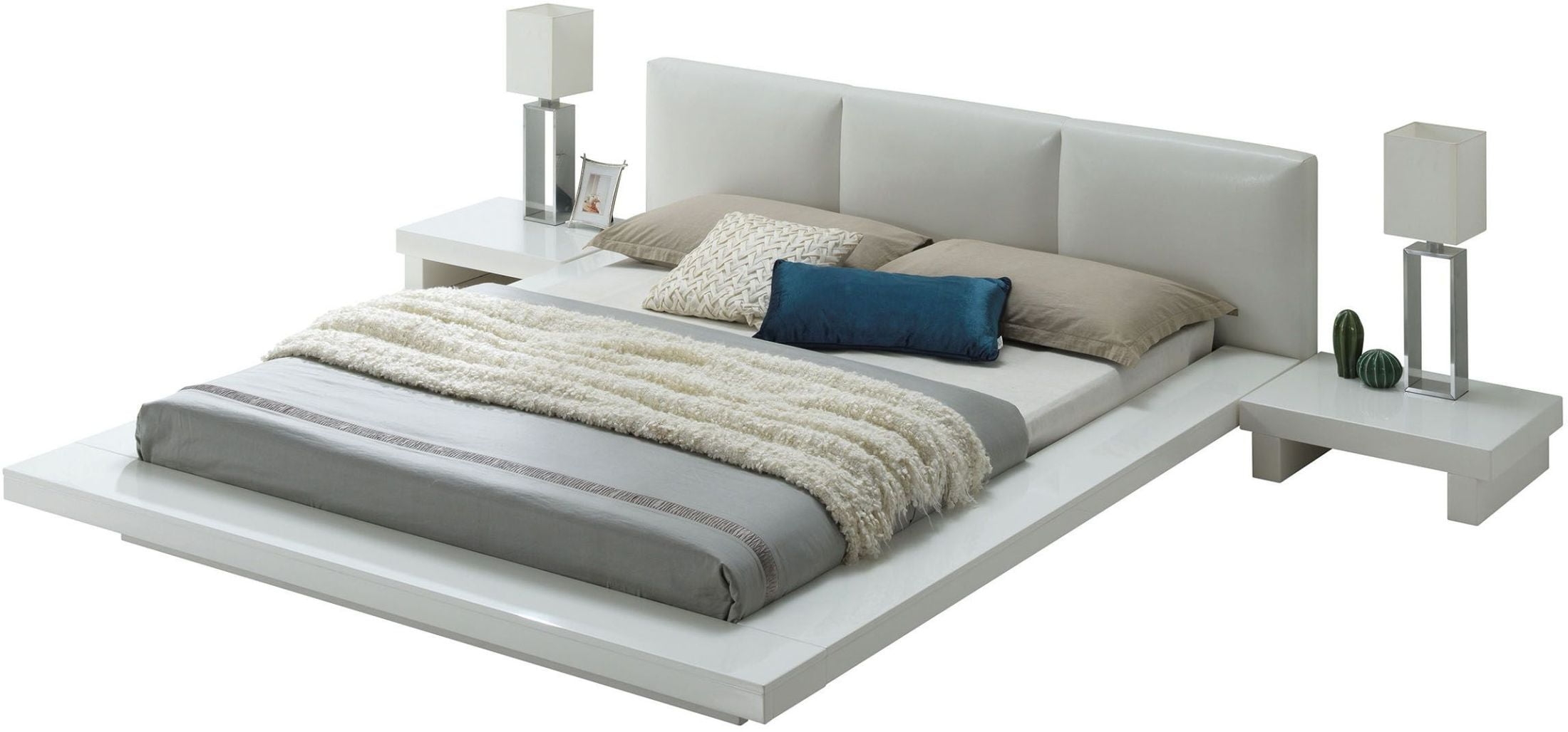 Christie Fabric/Wood High Gloss Low Profile Platform Bedroom Set