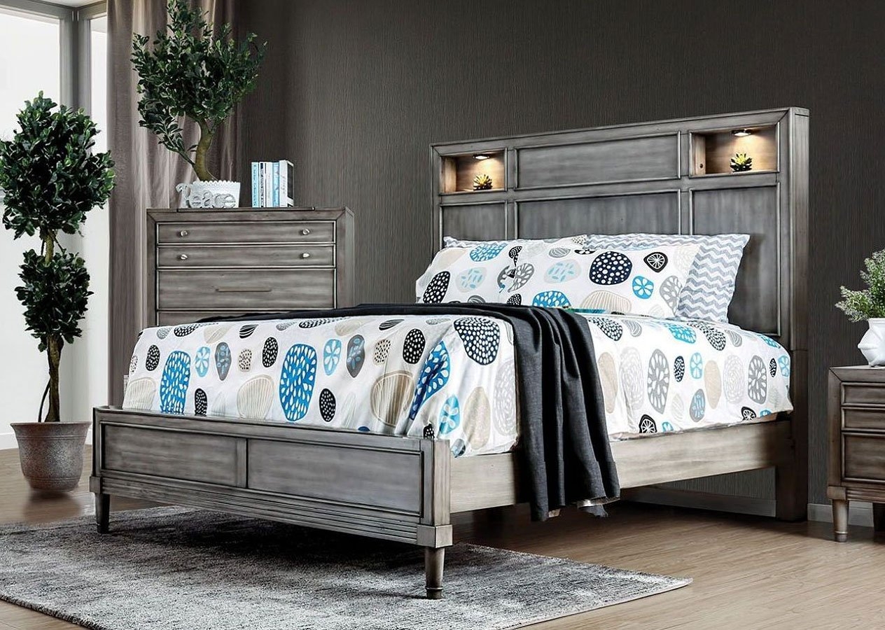 Daphne Fabric/Wood Panel Bed w/Light