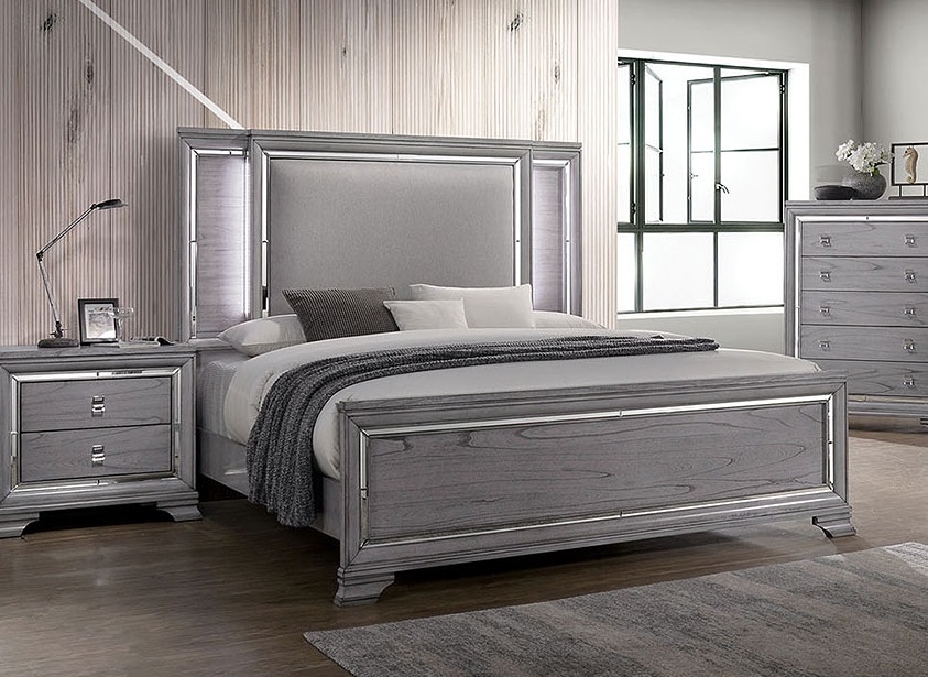 Alanis Fabric/Wood Platform Bed w/LED Light, Queen Size