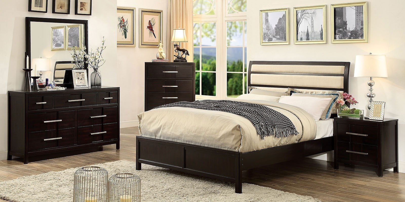 Berenice Fabric/Wood Panel Bedroom Set