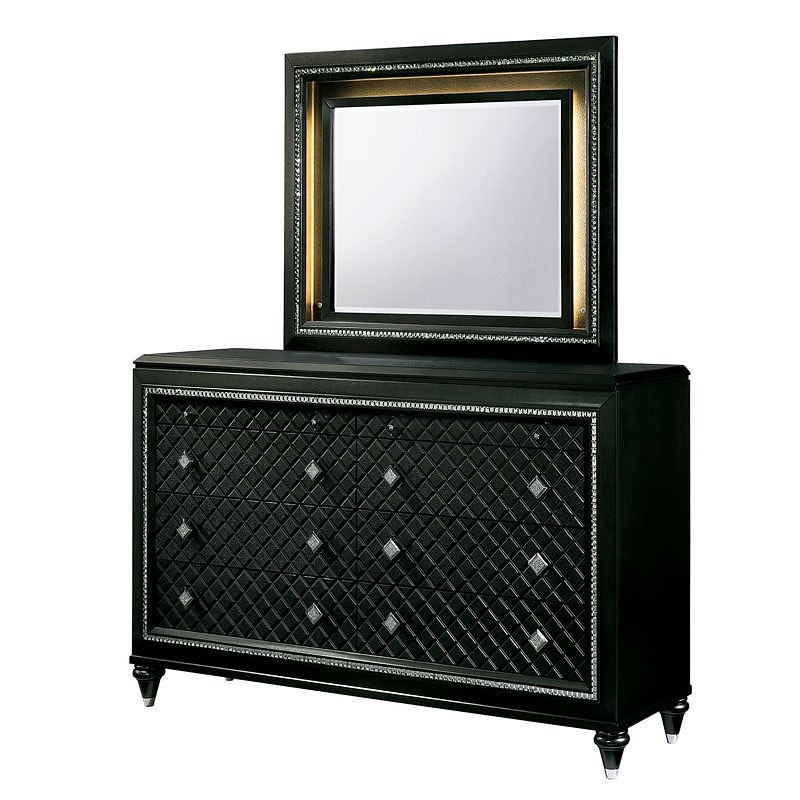 Demetria Fabric/Wood Tufted Panel Storage Bedroom Set w/LED Light