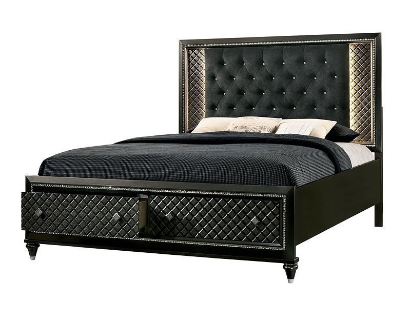 Demetria Fabric/Wood Tufted Panel Storage Bedroom Set w/LED Light