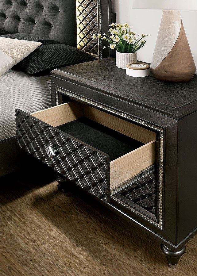 Demetria Fabric/Wood Tufted Panel Bedroom Set w/LED Light
