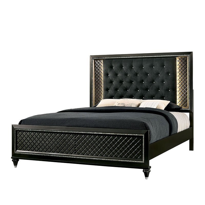 Demetria Fabric/Wood Tufted Panel Bedroom Set w/LED Light