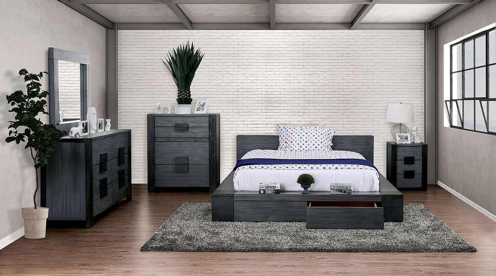 Janeiro Wood Low Profile Storage Platform Bedroom Set