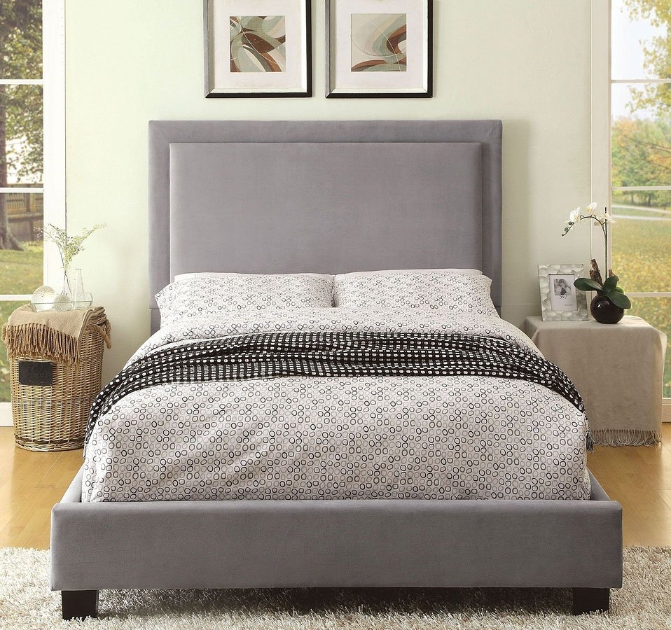 Erglow Fabric/Wood Platform Bed w/LED Light Trim