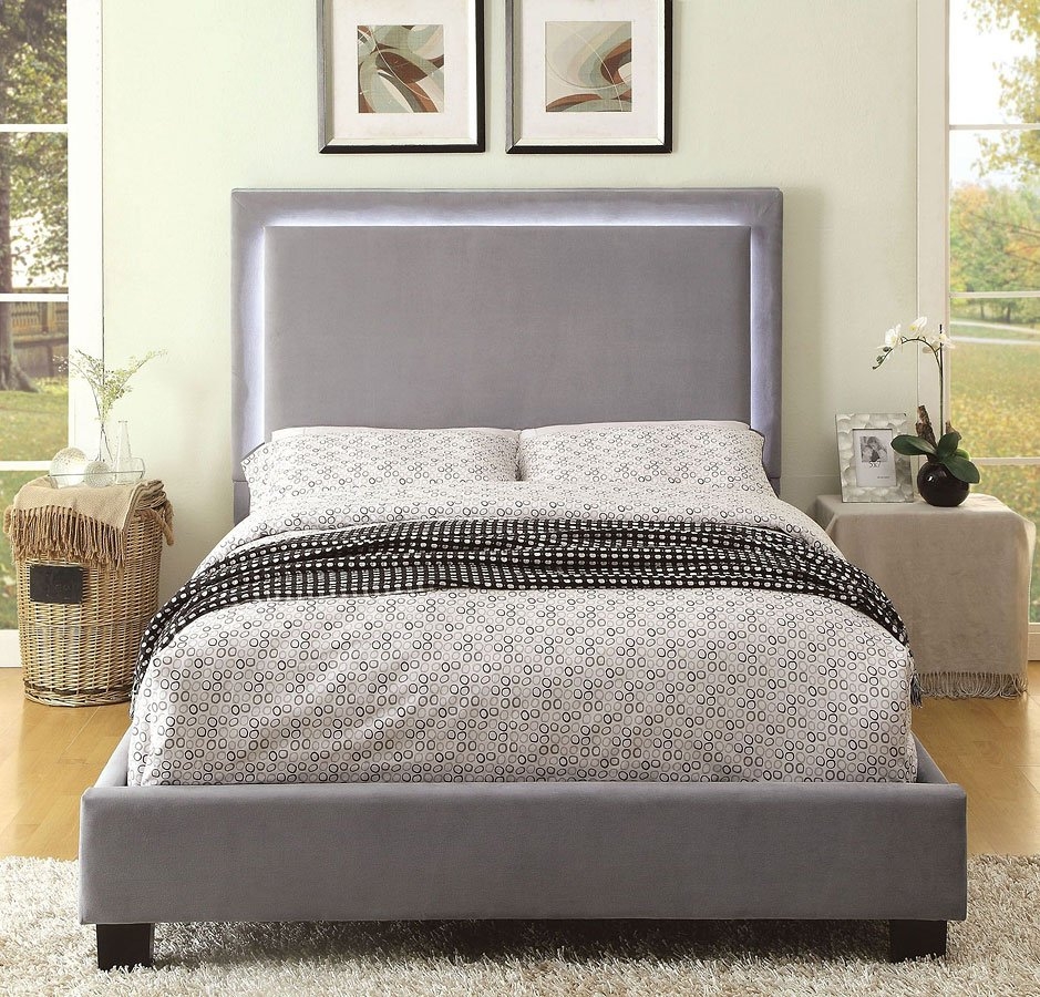 Erglow Fabric/Wood Platform Bed w/LED Light Trim, Twin Size