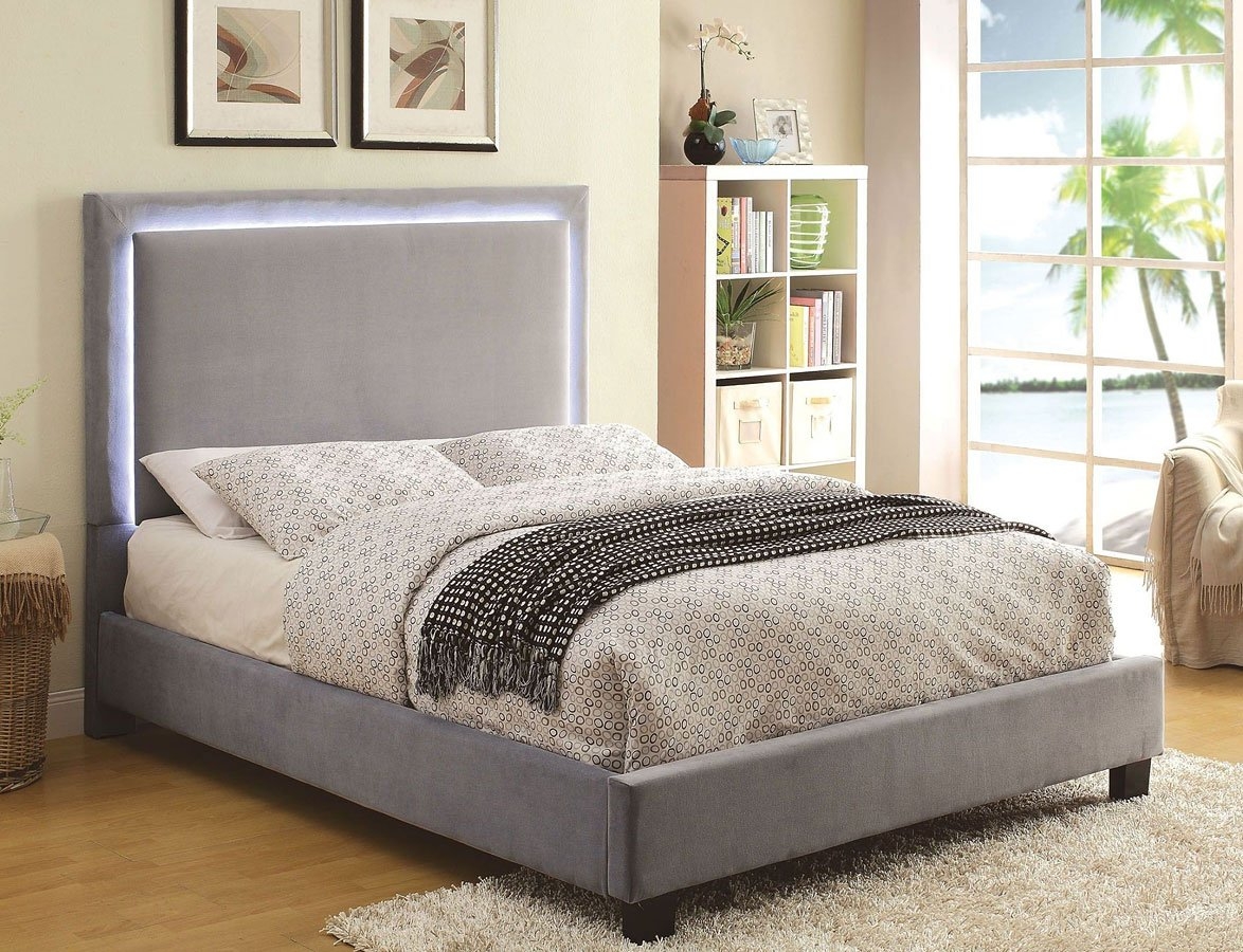 Erglow Fabric/Wood Platform Bed w/LED Light Trim, Eastern King Size