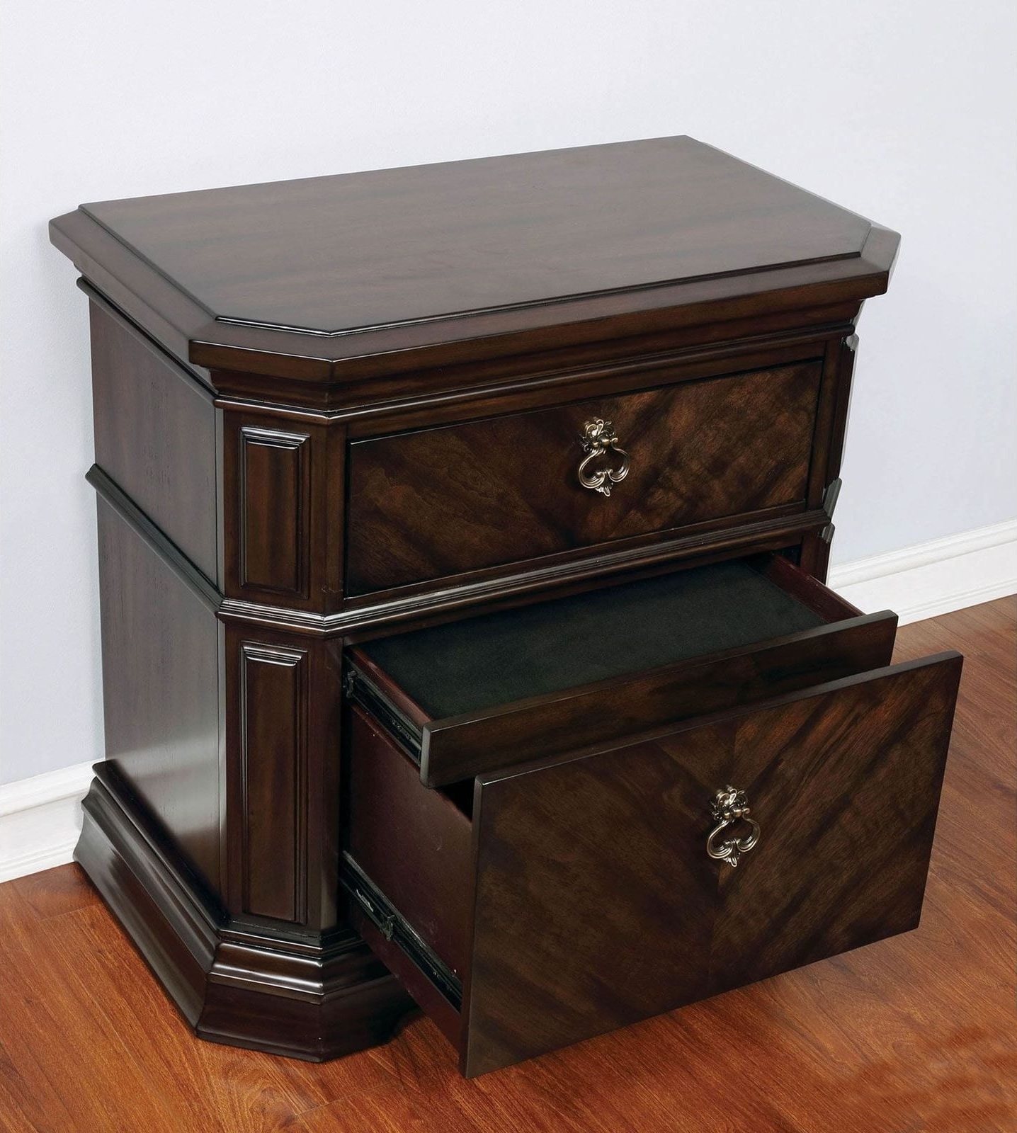 Calliope Wood Nightstand w/2 Drawers & USB Charger