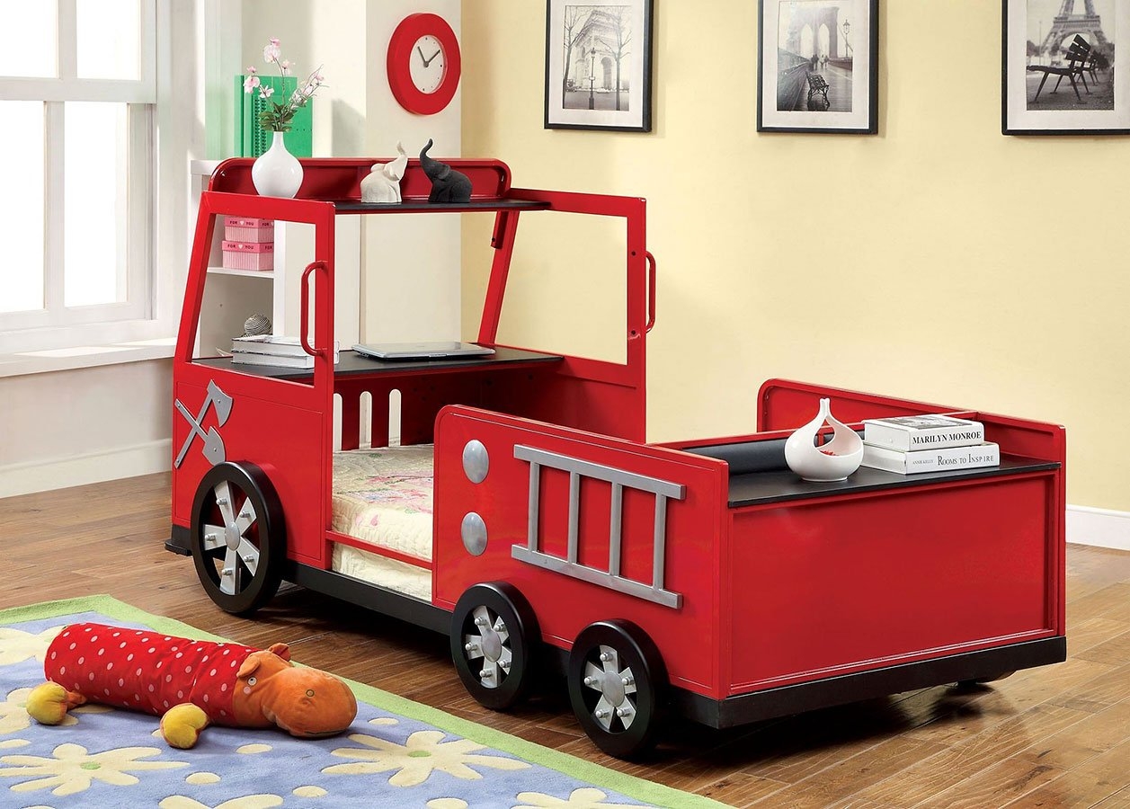 Rescue Leatherette/Metal Youth Car Bed, Twin Size