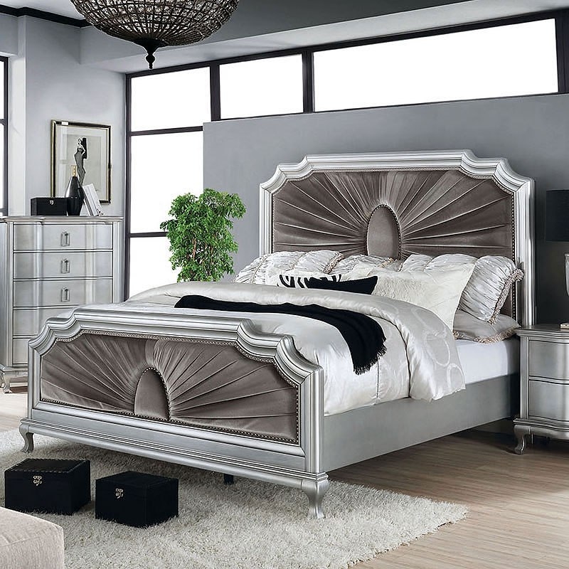 Aalok Wood/Velvet Platform Bedroom Set