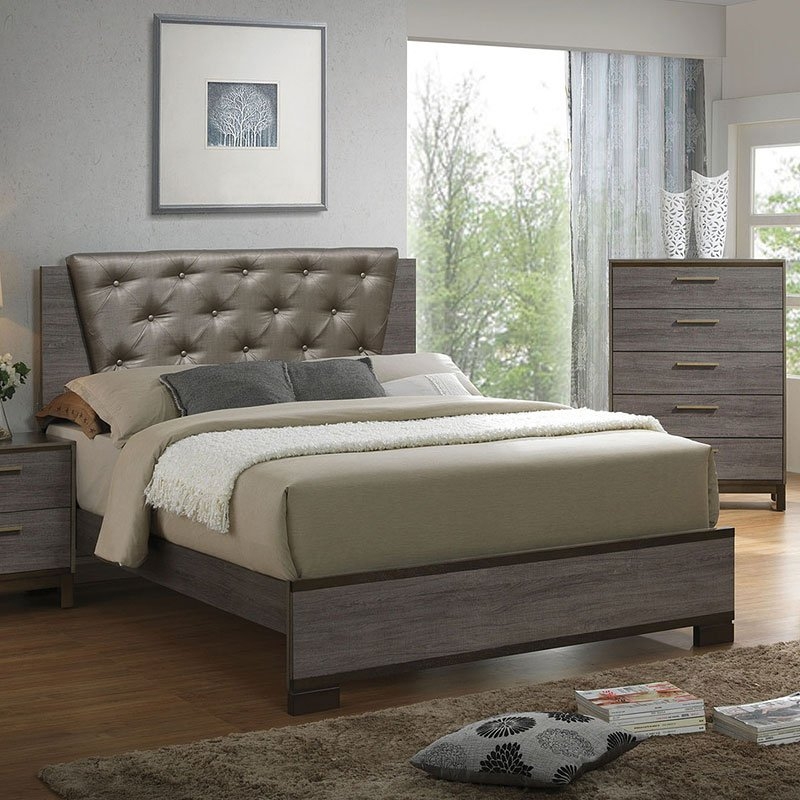 Manvel Leatherette/Wood Tufted Panel Bed, Queen Size
