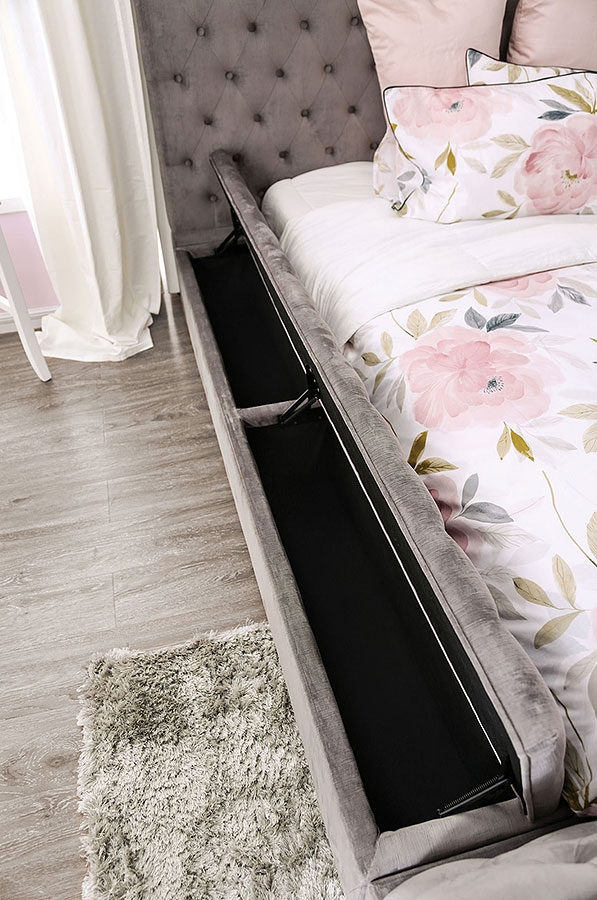 Davida Fabric Low Profile Tufted Platform Bed, Eastern King Size