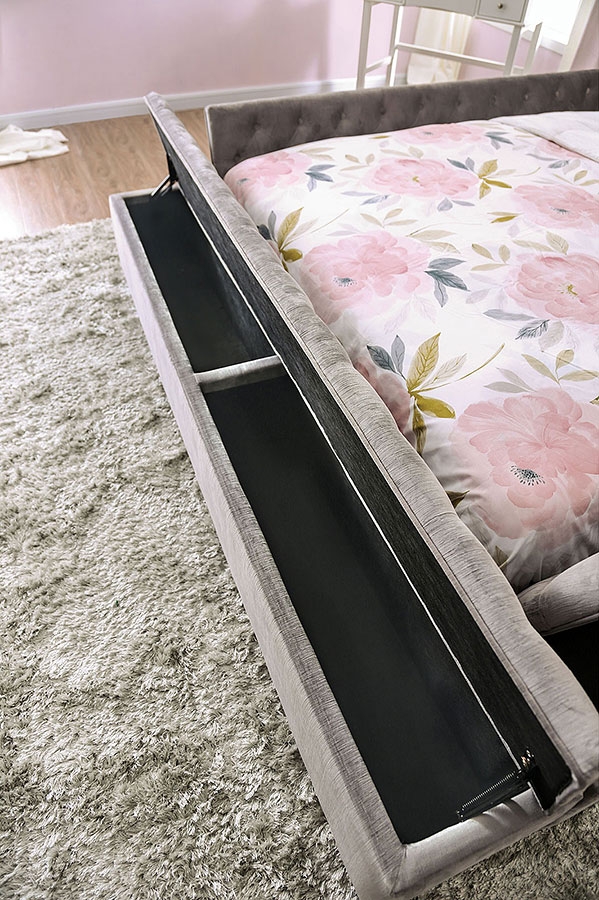 Davida Fabric Low Profile Tufted Platform Bed