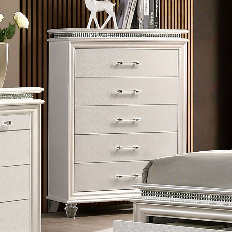 Maddie Leatherette/Wood Platform Storage Bedroom Set w/LED Lights