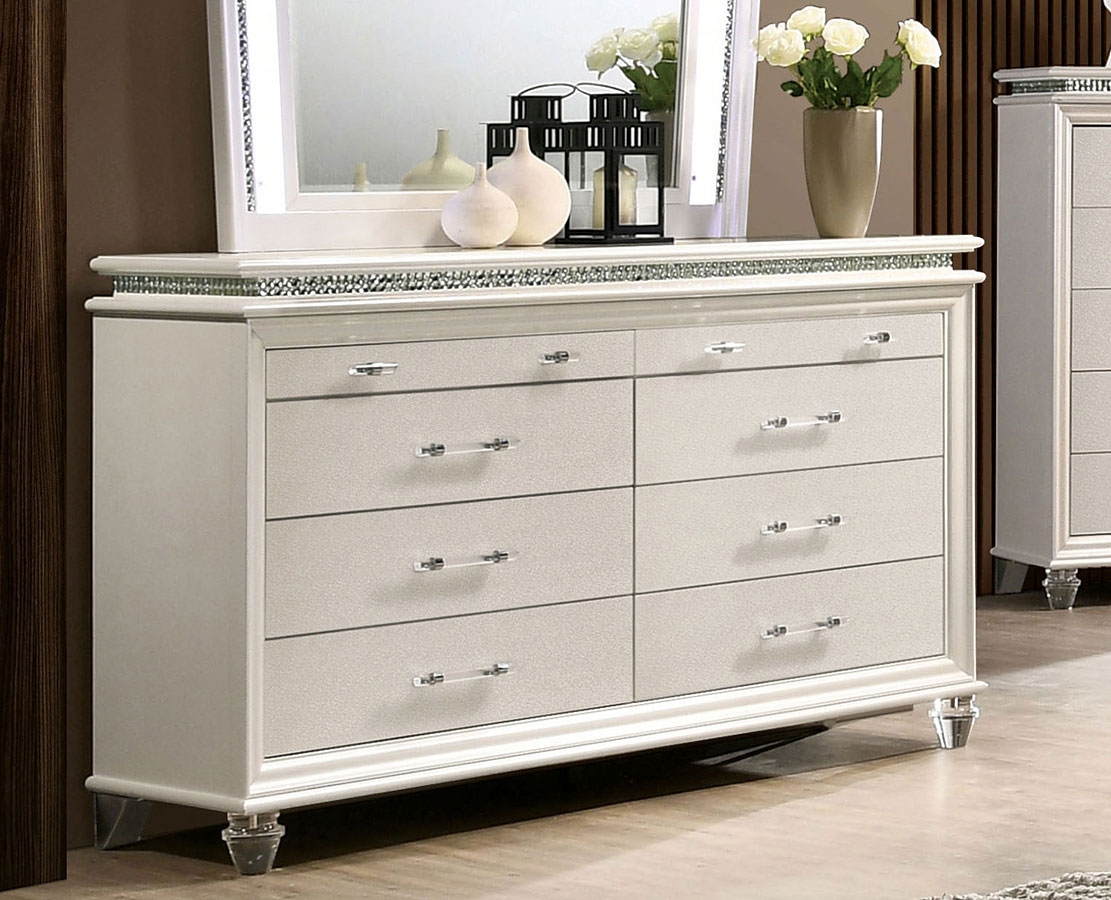 Maddie Leatherette/Wood Platform Storage Bedroom Set w/LED Lights
