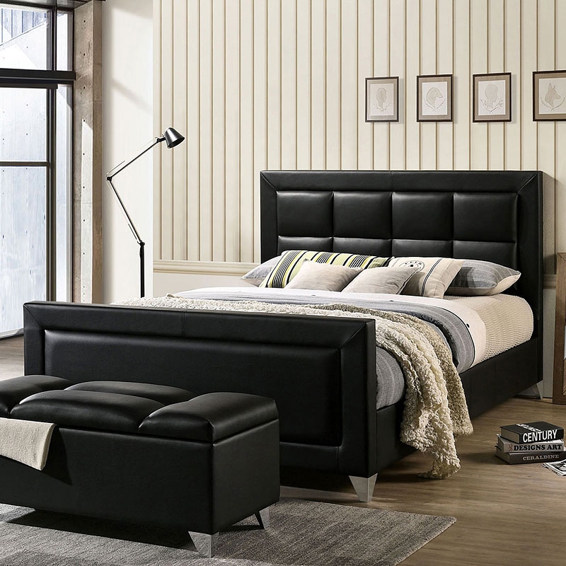 Menkar Leatherette/Wood Panel Bed