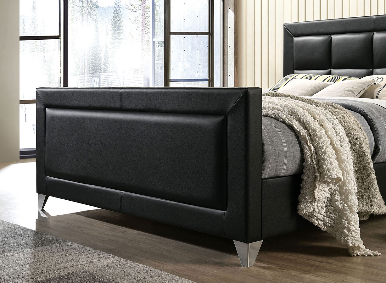 Menkar Leatherette/Wood Panel Bed, Queen Size