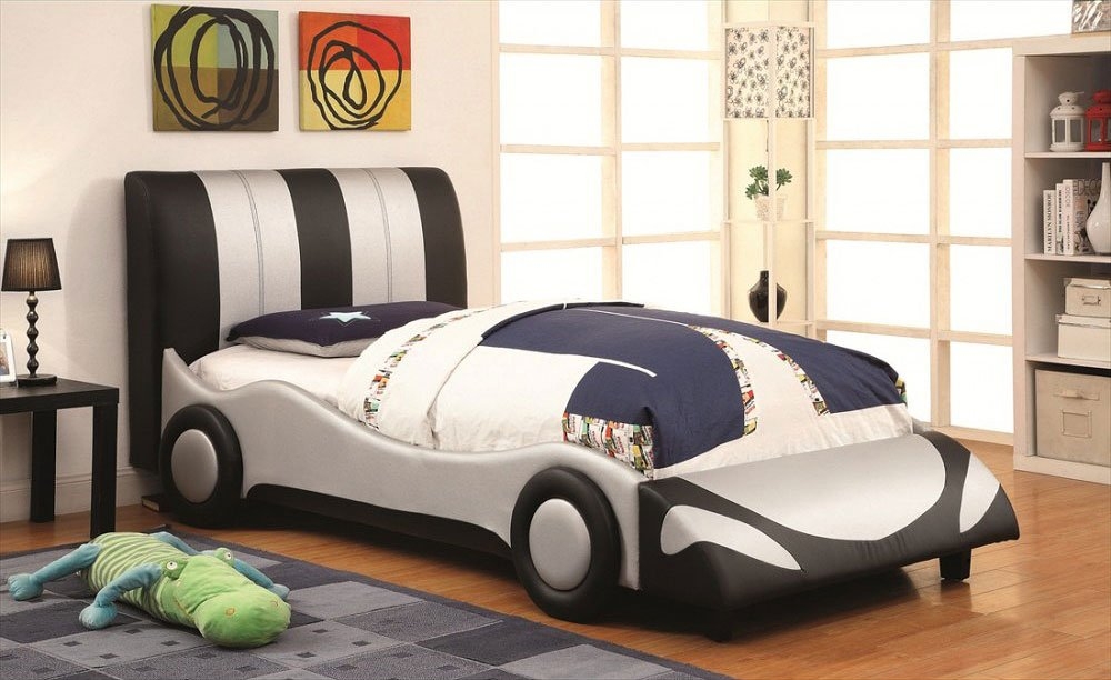 Super Racer Leatherette/Wood Youth Car Bed, Full Size